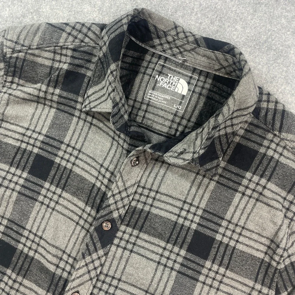 The North Face Mens Flannel Shirt L Gray Plaid Long Sleeve Outdoor Hiking Arroyo